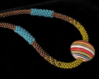 Kumihimo Braided Necklace with Striped Golem Focal Bead