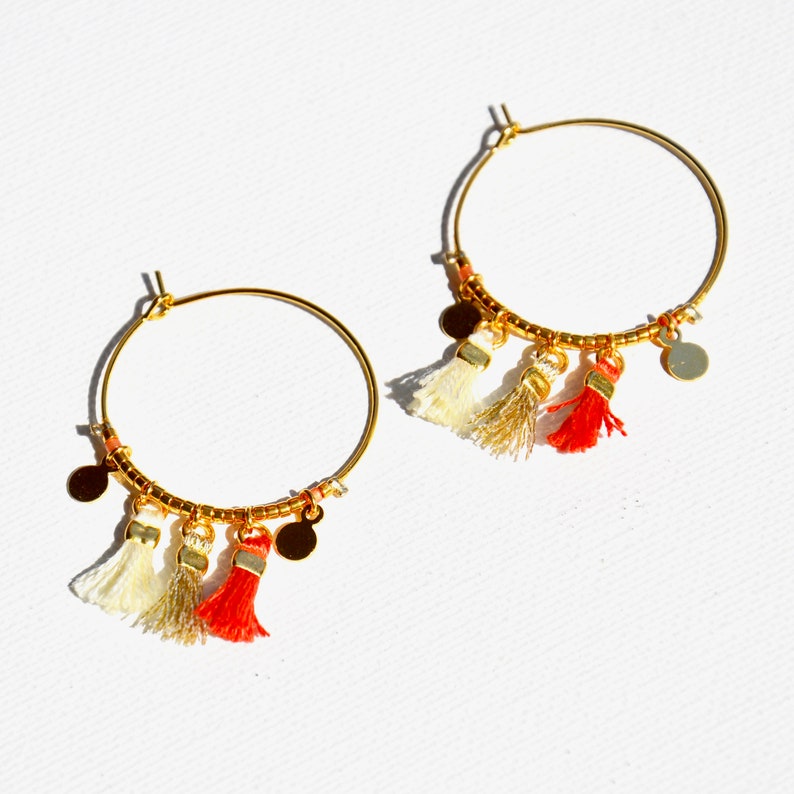 French Creole with Pompom red ecru and gold-bijoux ENORA-