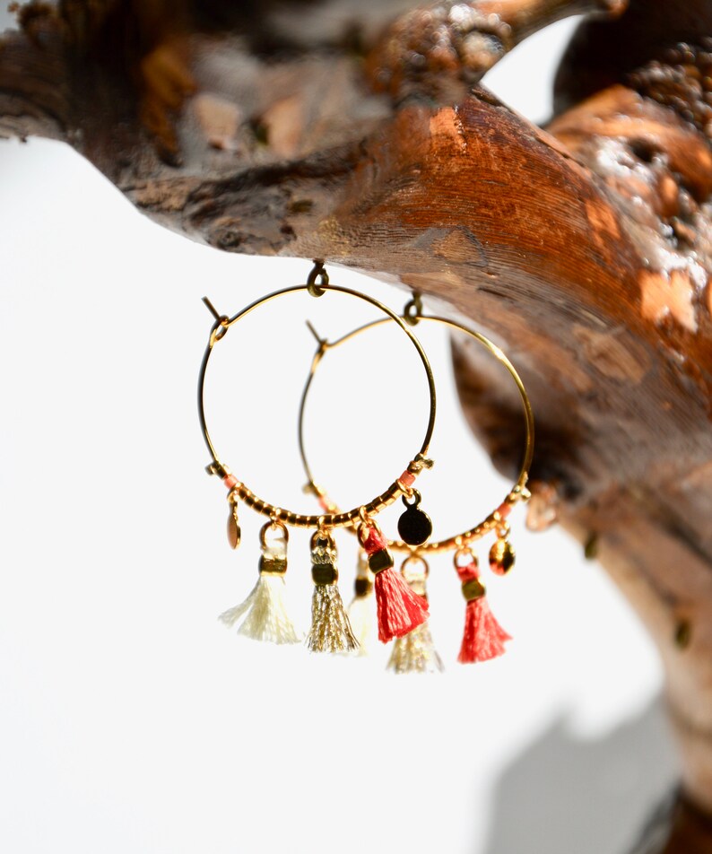 French Creole with Pompom red ecru and gold-bijoux ENORA-