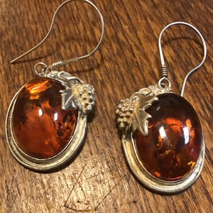 Sterling Amber Grape Leaves earrings