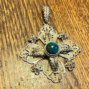 Jerusalem Cross, Eilat Stone Vintage Filigree Sterling Silver