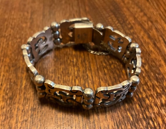 Vintage Heavy Sterling Mexican Bracelet, 7.5 inch… - image 4