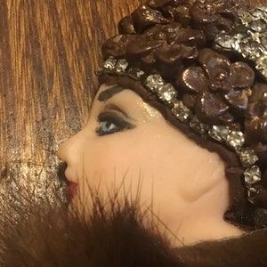 Classic Lady in a fur stole brooch