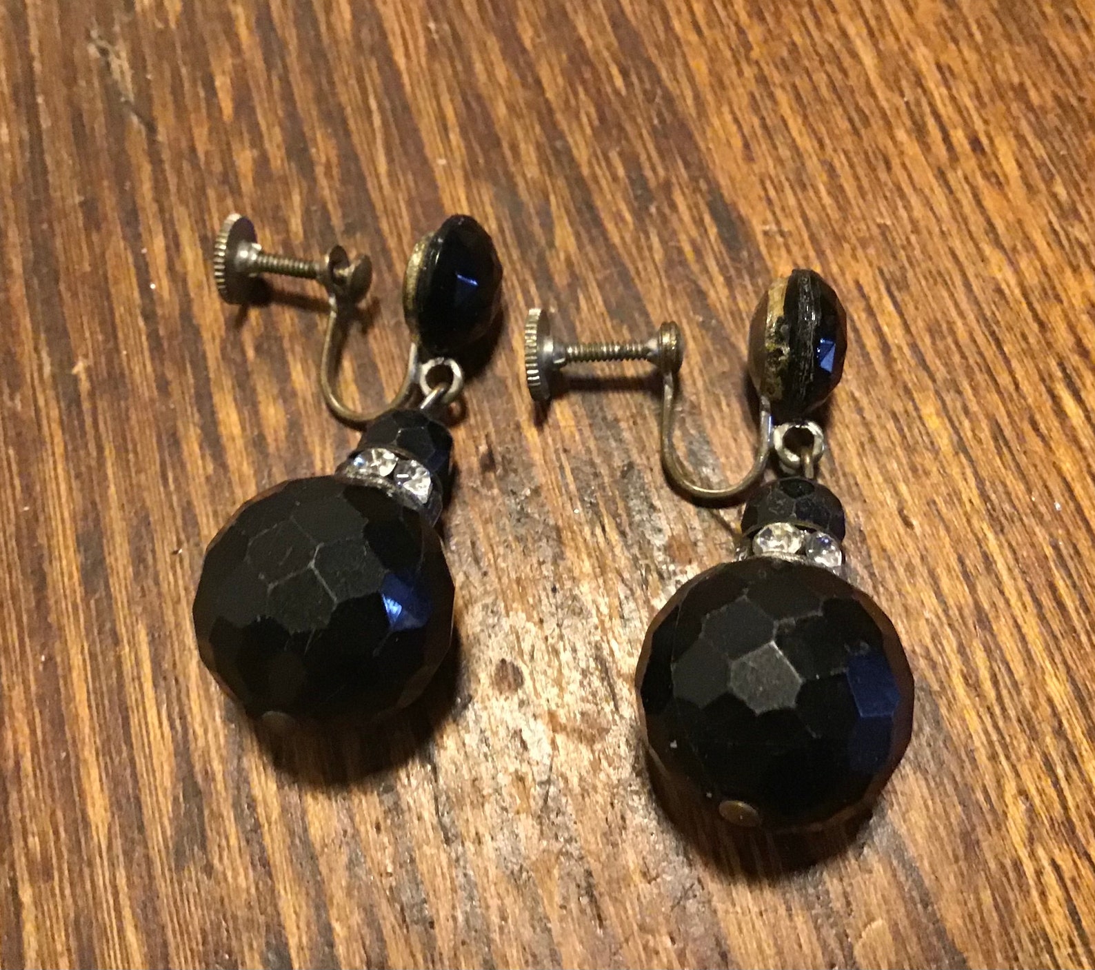 Vintage Black Screw Back Earrings Etsy UK
