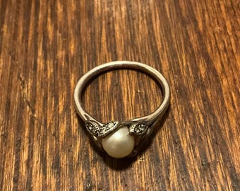 Pandora Luminous Leaves Silver Pearl Ring Size 7.5