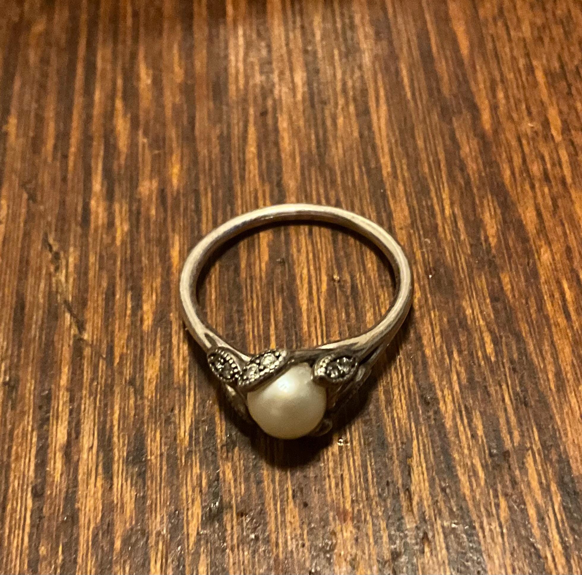 Pandora Luminous Leaves Silver Pearl Ring Size