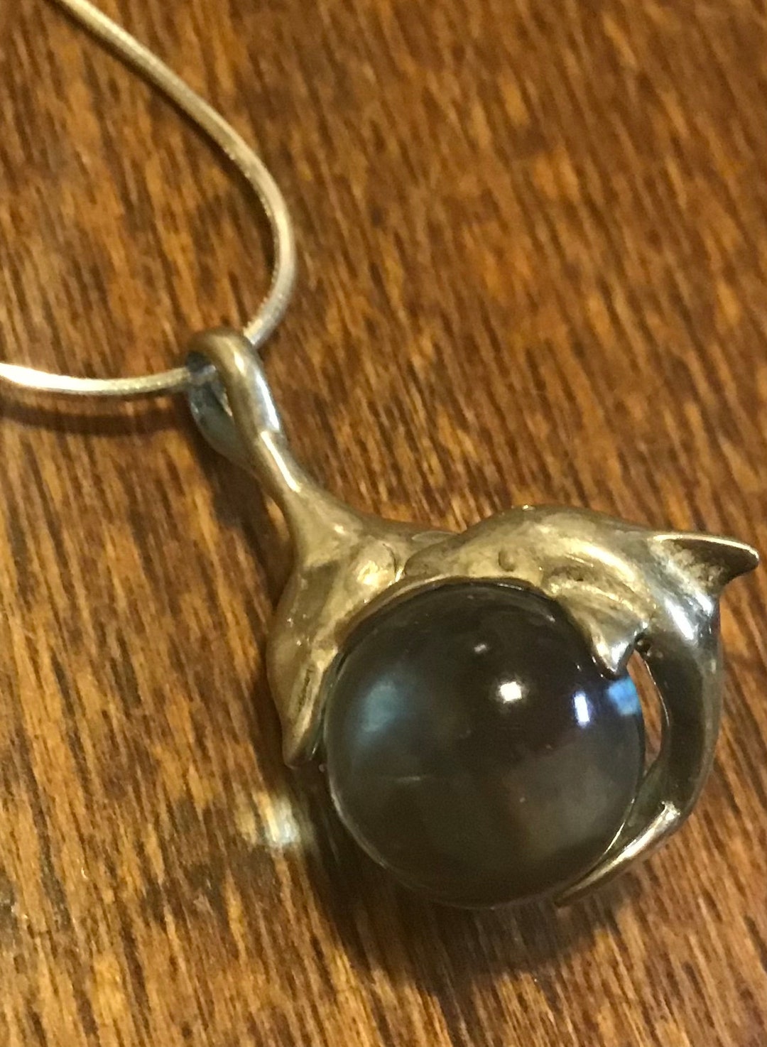 Sterling Silver Dolphin Blue Stone Pendant With 18 Inch Chain