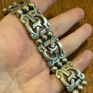 Vintage Heavy Sterling Mexican Bracelet, 7.5 inches 66.7 G.