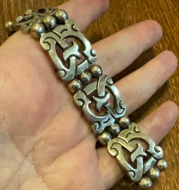 Vintage Heavy Sterling Mexican Bracelet, 7.5 inch… - image 1