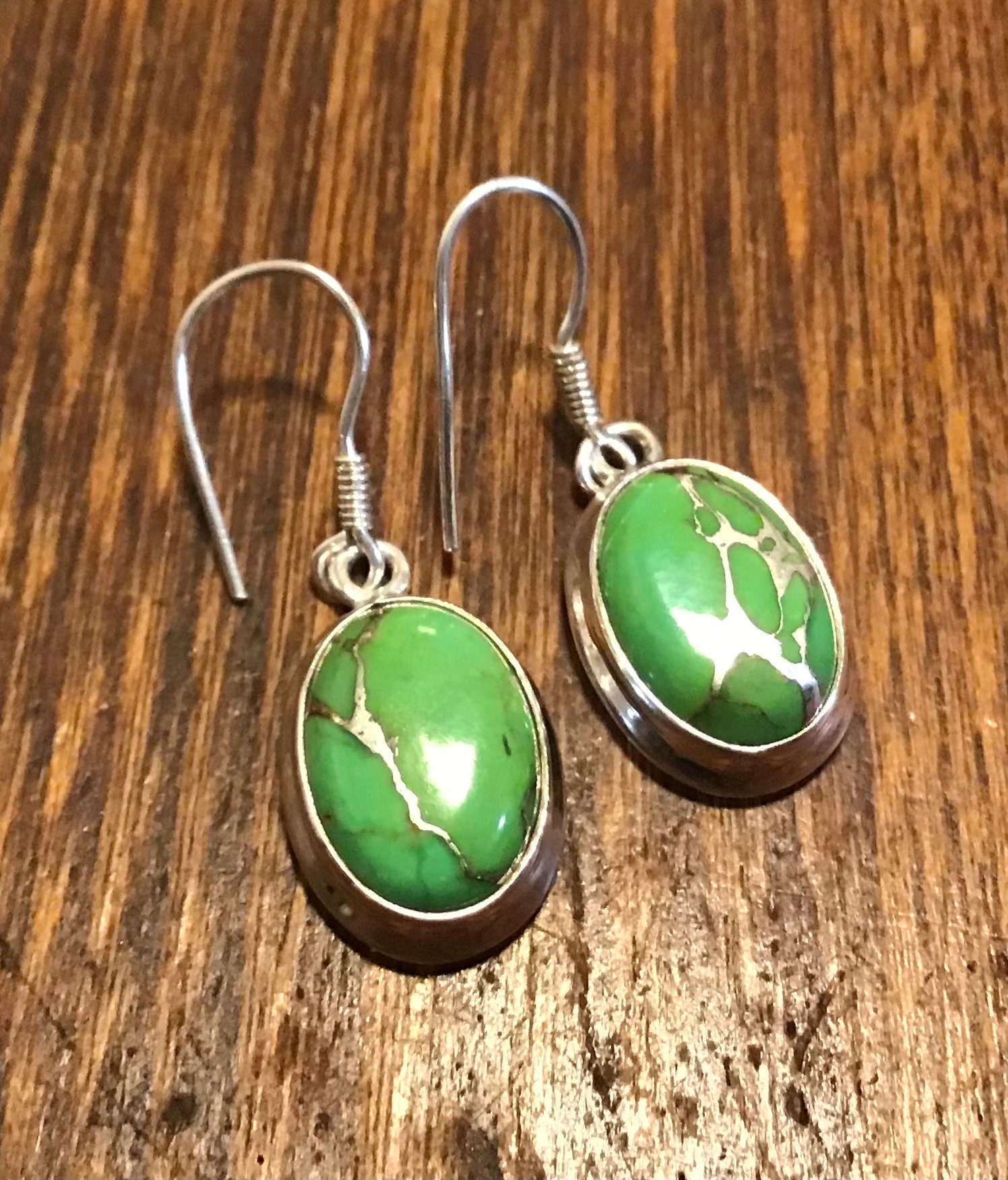 Sterling copper green turquoise earrings | Etsy