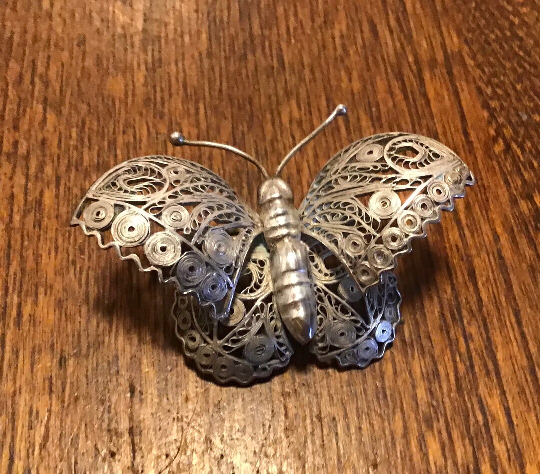 Broche Papillon Vintage En Filigrane D'argent 800 - Occasion, Bijou Argenté