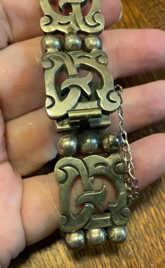 Vintage Heavy Sterling Mexican Bracelet, 7.5 inch… - image 3