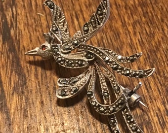 Broche Oiseau Vintage Argent Massif Et Marcassites – Élégance Rétro