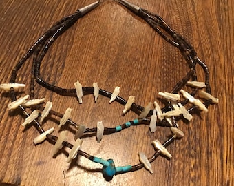 Three strand Zuni bird fetish necklace