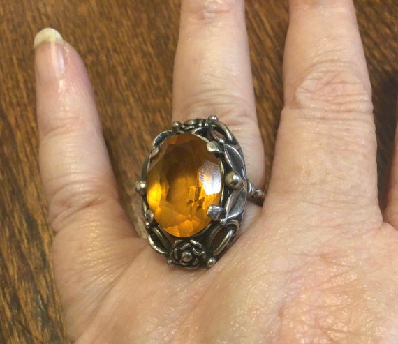 Guglielmo Cini Sterling Citrine stone or glass ri… - image 1