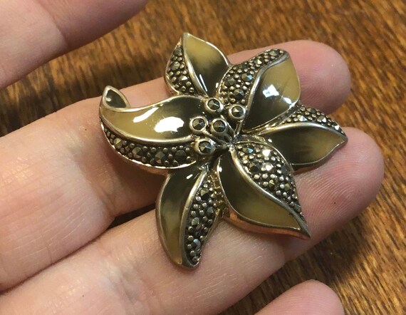 ヴィンテージ　エナメル マーカサイト　ペンダントトップ　シルバー９２５ マーカサイトのスクエア装飾クロス ビンテージ SILVER 925 ペンダント