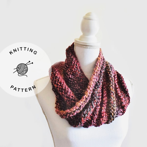 KNITTING Cowl Pattern / beginner cowl knitting pattern, easy knitting, instant download, digital pdf scarf pattern - Eclectic Waves