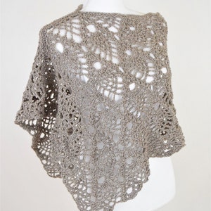 Crochet Boho Top / lacy and airy asymmetrical poncho, boho shawl wrap cover-up, beige sparkle