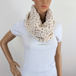 Crochet Chunky Scarf / Wool blend cowl, single loop soft neckwarmer, turtleneck modern cowl, cream or brown