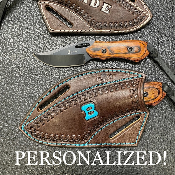 Funda de cuchillo para panqueques PERSONALIZADA con cuchillo de madera - Funda cruzada / Aceite oscuro trenzado