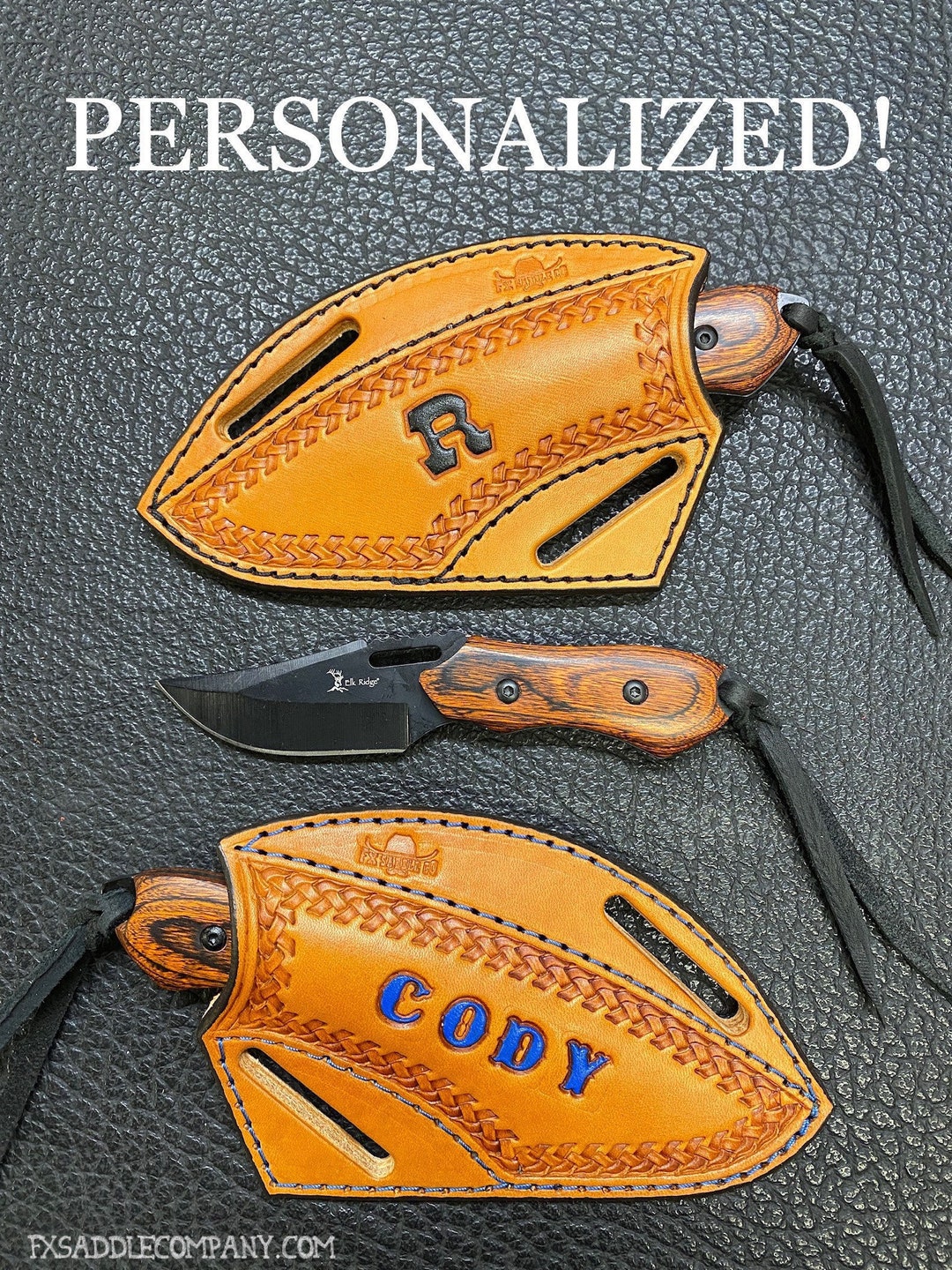 CUSTOM Pancake Knife Sheath With Wood Knife Crossdraw Holster / Braided