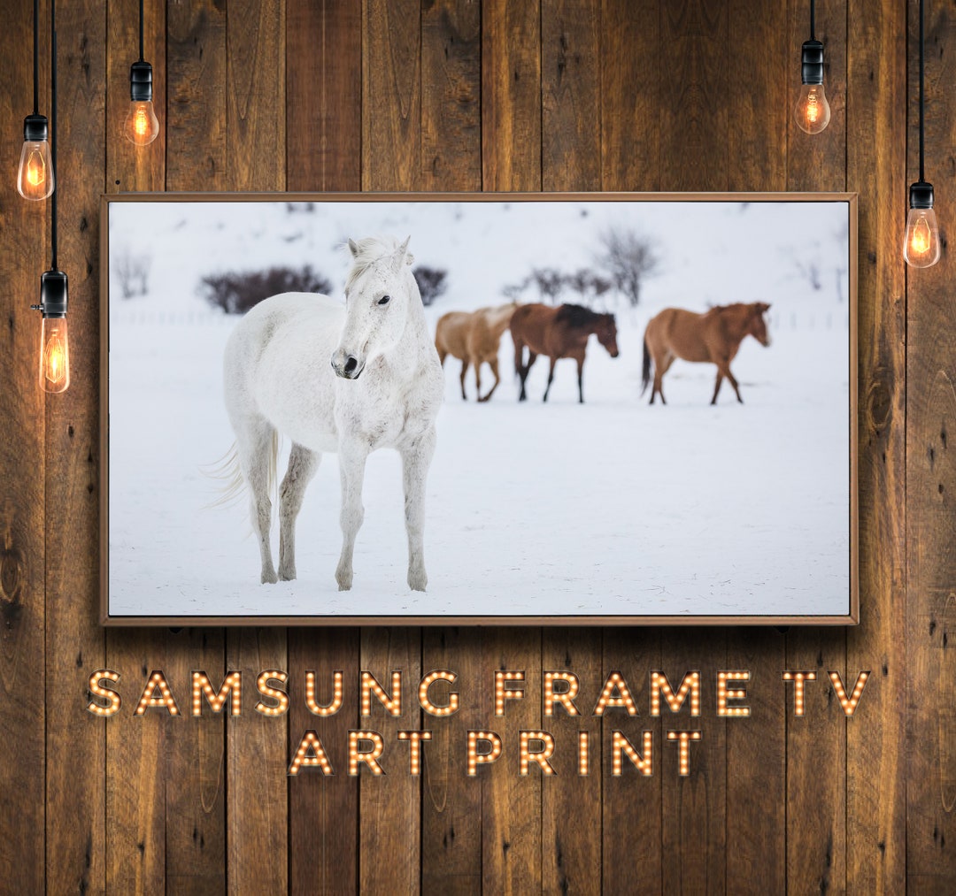 Samsung Frame TV Digital Art Print White Horse in the Snow Landscape