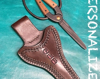CUSTOM Leather Holster with Scissors - Barebones Shears / Dark Oil Sheath
