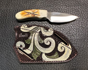 IN STOCK! - Pancake Knife Sheath with Bone Knife - Scrolling Ivy