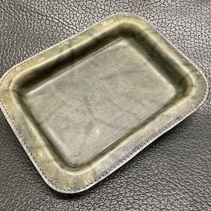 DISCOUNT! - Leather Valet Tray / Molded Organizer / Catchall - Green & Brown