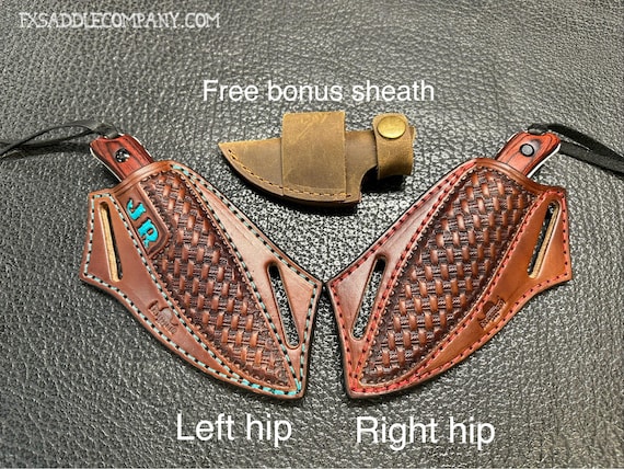 CUSTOM Leather Pancake Sheath With Knife - Crossdraw Holster