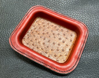 IN STOCK! - Leather Valet Tray / Molded Organizer / Catchall - Red Ostrich
