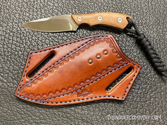 EDC Pancake Knife Sheath with 6" Wood Knife - Crossdraw Holster / Medium Oil