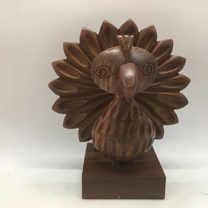 Hand Carved Wood Peacock Statue Sculpture Figurine