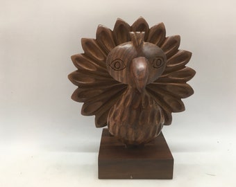 Hand Carved Wood Peacock Statue Sculpture Figurine