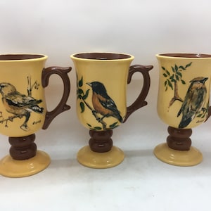 Hand-Painted Bird Mugs by Cosner (3 Total) ~ Cedar Waxwing, Baltimore Oriole and F. Grosbeak