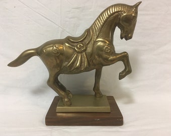 Vintage Brass War Horse Equestrian Figurine ~ Japanese War Horse ~ Brass Horse