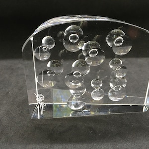 Oleg Cassini Signed Crystal Swiss Cheese Paperweight ~ Boxed