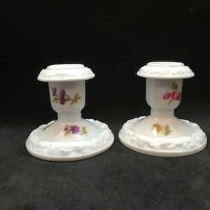 Rosenthal Germany Maria Porcelain Candle Holders (2 Total) ~ White with Floral Motif