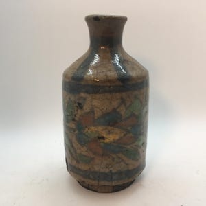 ペルシャ イラン アンティーク 手描き花瓶 青と緑の花模様 ペルシャの飾り壺（ミーナーカーリー）フラワーベース 花瓶 15cm