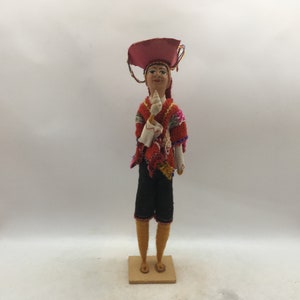 South American Folk Art Hand Made Male Doll in Traditional Costume ~ Terracotta Head