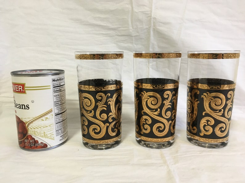Culver Black 22K Gold Highball Drinking Glasses 1960s 3 Total ~ MCM Vintage Culver Bar Glasses