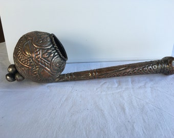 Vintage Middle Eastern Hand Hammered Silver over Copper Water Ladle ~ 13.5" Long