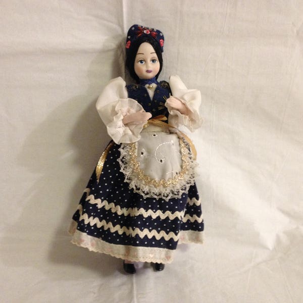 European Hand-Painted Porcelain Bisque Girl Doll