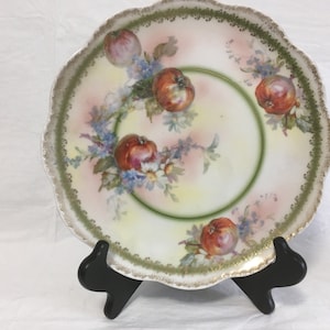 Antique Cabinet Plate by Royal Vienna Depicting Fruit, Daisies, and Blue Periwinkles ~ 9.75&quot;