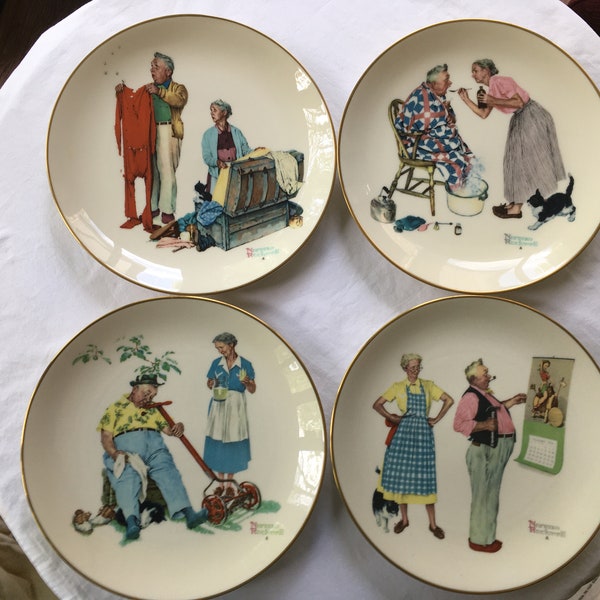 Norman Rockwell Gorham Fine China "The Tender Years" Four Season Scenes Collector Plates 1978 (R1)