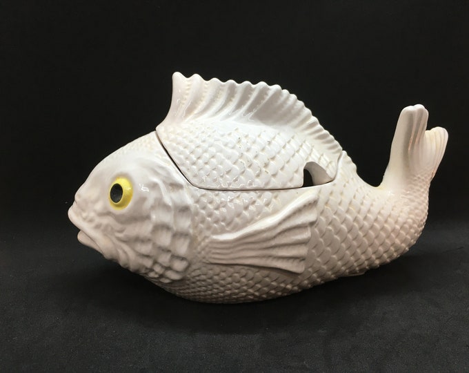 Vintage Japanese Enesco White Porcelain Koi Covered Dish Etsy
