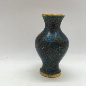 Vintage Chinese Cloisonne Miniature Blue Vase 3.25&quot; Tall