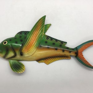 Vintage Lacquer Plastic Flying Fish Plaque Wall Hanging
