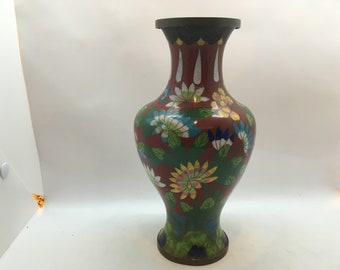 Antique Chinese Cloisonne Enamel Vase ~ 9 Inches Tall