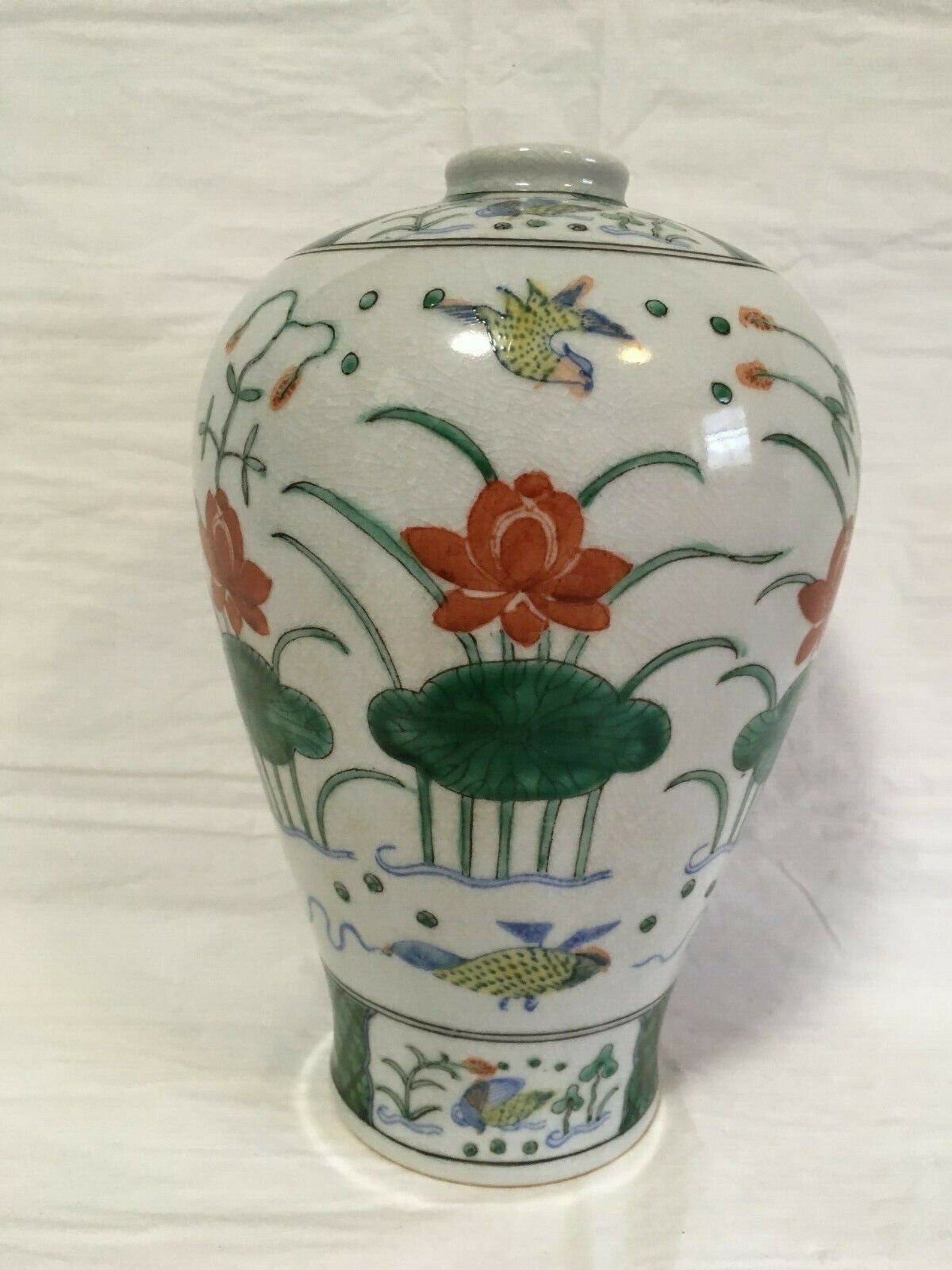 Vintage Crackle Vase Painted Hong Kong Lilies and Birds Etsy